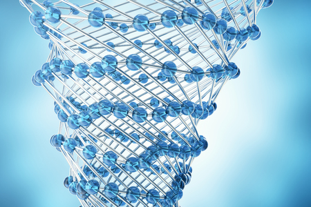 3D rendering abstract molecules design. Atoms. Medical background for banner or flyer. Molecular structure with blue spherical particlesの写真素材