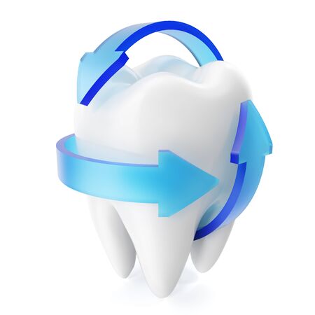 3D rendering sparkling white teeth isolated on white background. Dental care tooth Concept.の写真素材