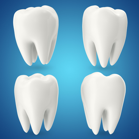 Set teeth, concept dental care isolated on blue background, for your design project, 3D renderingの写真素材