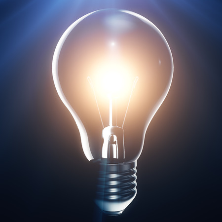 Light bulb on blue background, idea concept, innovation concept, 3d renderingの写真素材