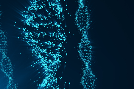 Rotating DNA, Genetic engineering scientific concept, blue tint. 3d renderingの写真素材
