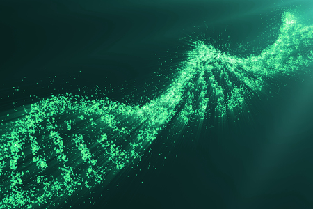 Concept of biochemistry with dna molecule on green background, Genetic engineering scientific concept, green tint. 3D renderingの写真素材