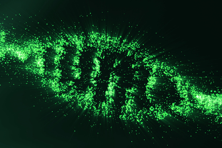 Concept of biochemistry with dna molecule on green background, Genetic engineering scientific concept, green tint. 3D renderingの写真素材