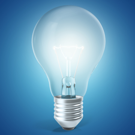 light bulb on blue background, 3d renderingの写真素材