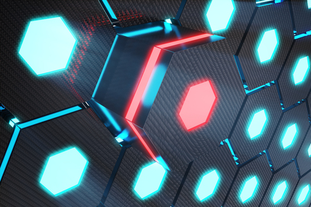 Blue abstract hexagonal glowing background, futuristic concept, 3D renderingの写真素材