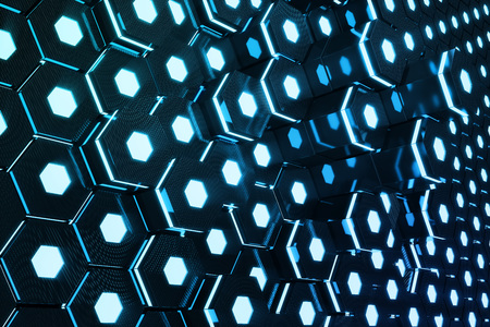 Blue abstract hexagonal glowing background, futuristic concept, 3D renderingの写真素材