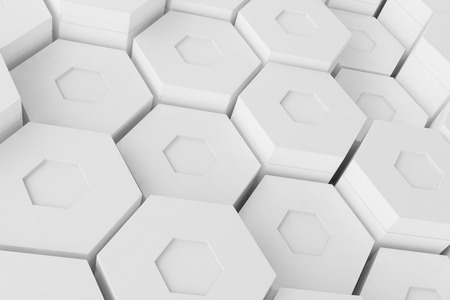 White geometric hexagonal abstract background, 3d renderingの写真素材