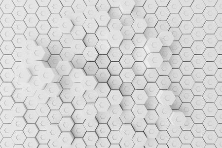 White geometric hexagonal abstract background, 3d renderingの写真素材