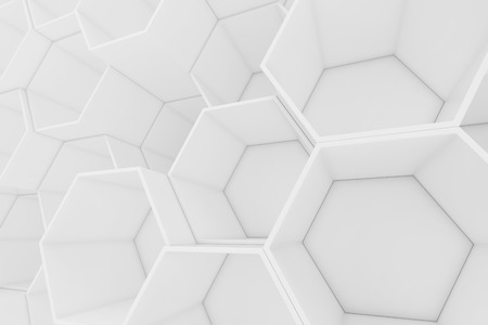 White empty geometric hexagonal honeycomb abstract background, 3D renderingの写真素材