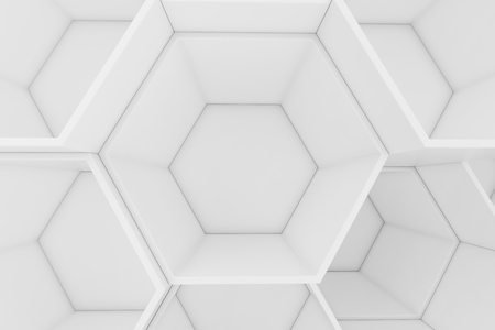 White empty geometric hexagonal honeycomb abstract background, 3D renderingの写真素材