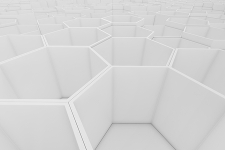 White empty geometric hexagonal honeycomb abstract background, 3D renderingの写真素材
