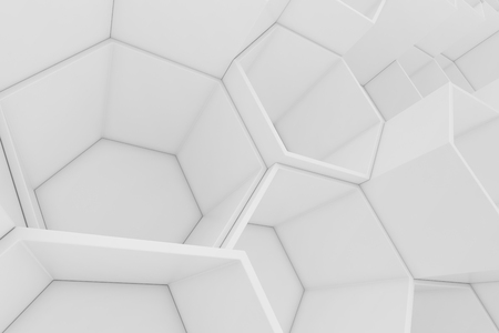 White empty geometric hexagonal honeycomb abstract background, 3D renderingの写真素材