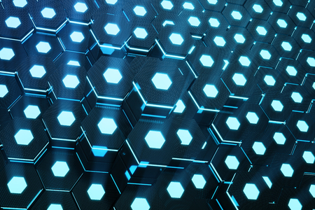 Blue abstract hexagonal glowing background, futuristic concept, 3D renderingの写真素材