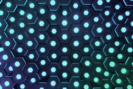 Blue abstract hexagonal glowing background, futuristic concept. 3D renderingの写真素材