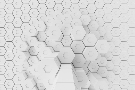 White geometric hexagonal abstract background, 3d renderingの写真素材