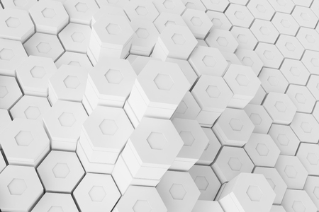 White geometric hexagonal abstract background, 3d renderingの写真素材