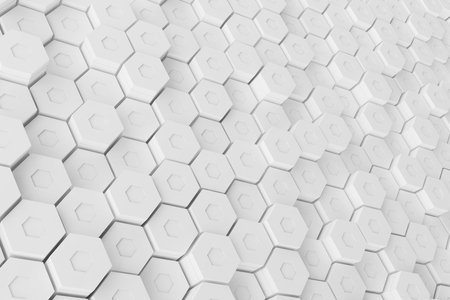 White geometric hexagonal abstract background, 3d renderingの写真素材