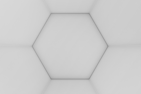 White empty geometric hexagonal honeycomb abstract background, 3D renderingの写真素材