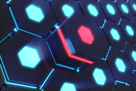 Blue abstract hexagonal glowing background, futuristic concept, 3D renderingの写真素材