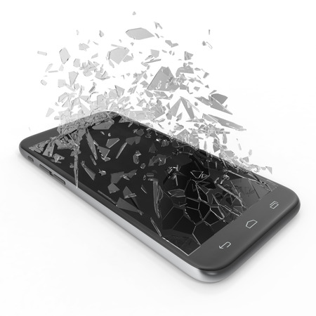 Phone with broken screen isolated on white background for your design project, 3D Renderingの写真素材