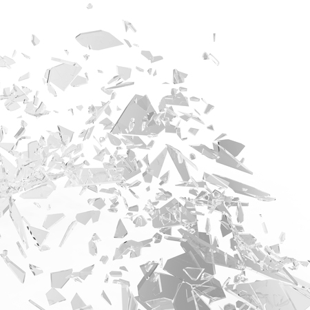Broken window pane or front door glass background. Broken glass background isolated on white. 3d renderingの写真素材
