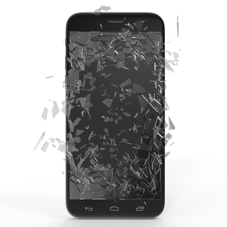 Phone with broken screen isolated on white background for your design project, 3D Renderingの写真素材