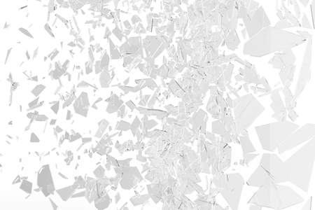 Broken window pane or front door glass background. Broken glass background isolated on white. 3d renderingの写真素材