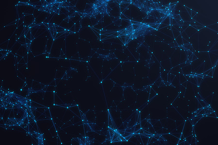 Technological connection futuristic shape, blue dot network, abstract background, blue background, Concept of Network, internet communication, 3D renderingの写真素材