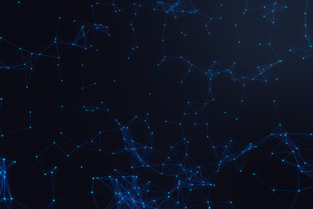 Technological connection futuristic shape, blue dot network, abstract background, blue background, Concept of Network, internet communication, 3D renderingの写真素材