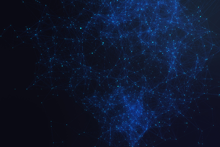 Technological connection futuristic shape, blue dot network, abstract background, blue background, Concept of Network, internet communication, 3D renderingの写真素材