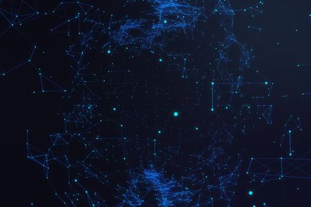 Technological connection futuristic shape, blue dot network, abstract background, blue background, Concept of Network, internet communication, 3D renderingの写真素材