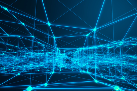 Technological connection futuristic shape, blue dot network, abstract background, blue background, Concept of Network, internet communication, 3D renderingの写真素材