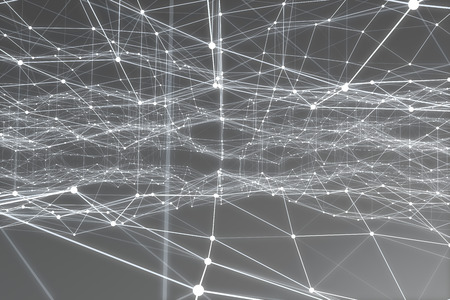 Abstract space gray tint background. Chaotically connected points and polygons flying in space. Flying debris. Futuristic technology style, Elegant background for business presentations. 3D renderingの写真素材