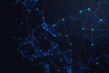 Technological connection futuristic shape, blue dot network, abstract background, blue background, Concept of Network, internet communication, 3D renderingの写真素材