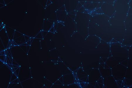 Technological connection futuristic shape, blue dot network, abstract background, blue background, Concept of Network, internet communication, 3D renderingの写真素材