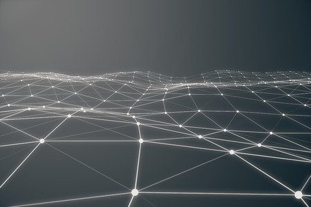 Abstract 3d rendering of chaotic structure. Light background with lines and spheres in empty space....