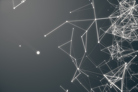 Abstract space gray tint background. Chaotically connected points and polygons flying in space. Flying debris. Futuristic technology style, Elegant background for business presentations. 3D renderingの写真素材