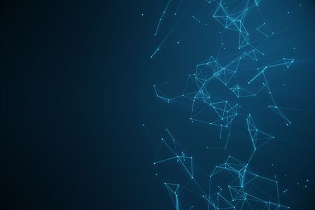 Technological connection futuristic shape, blue dot network, abstract background, blue background, Concept of Network, internet communication, 3D renderingの写真素材
