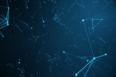 Technological connection futuristic shape, blue dot network, abstract background, blue background, Concept of Network, internet communication, 3D renderingの写真素材