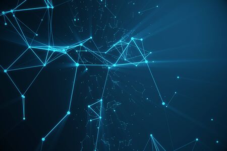 Technological connection futuristic shape, blue dot network, abstract background, blue background, Concept of Network, internet communication 3D renderingの写真素材