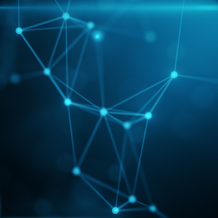 Technological connection futuristic shape, blue dot network, abstract background, blue background, Concept of Network, internet communication 3D renderingの写真素材