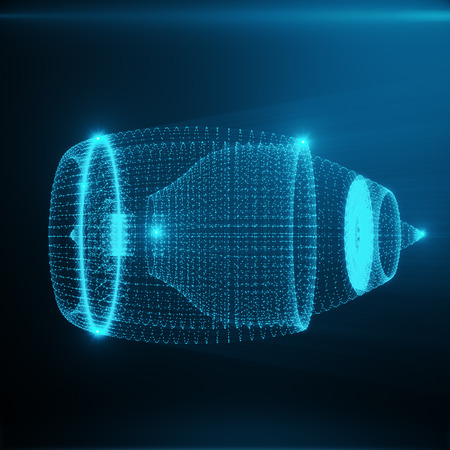 Abstract Jet Engine, Abstract Polygonal Consisting of Blue Dots and Lines. Jet Engine on Blue tint Background, 3D renderingの写真素材