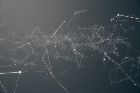 Abstract space gray tint background. Chaotically connected points and polygons flying in space. Flying debris. Futuristic technology style. Elegant background for business presentations. 3D renderingの写真素材
