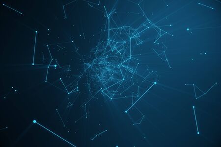 Technological connection futuristic shape, blue dot network, abstract background, blue background, Concept of Network, internet communication, 3D renderingの写真素材