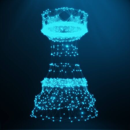 Abstract Low Poly Chess Piece Rook consisting of blue dots and lines. Abstract business strategy illustration, 3D Renderingの写真素材