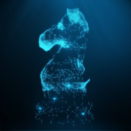 Abstract Low Poly Chess Piece Horse consisting of blue dots and lines. Abstract business strategy illustration, 3D Renderingの写真素材