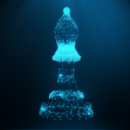 Abstract Low Poly Model, Chess Piece Elephant consisting of blue dots and lines. Abstract illustration of business strategy, 3D renderingの写真素材