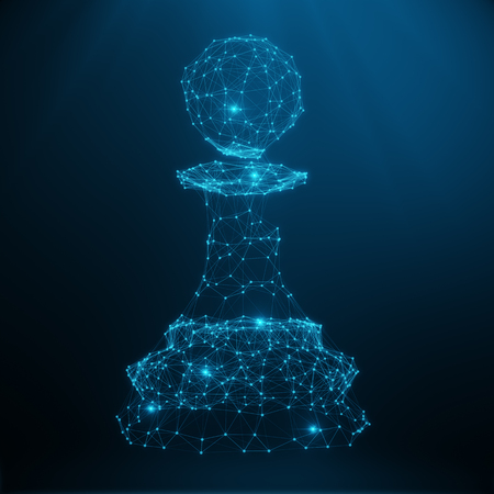 Abstract Low Poly Chess piece pawn consisting of dots and lines. Abstract Business Strategy Illustration, 3D Renderingの写真素材