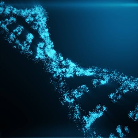 Polygonal DNA Concept consisting of Blue Dots and Lines. Digital Illustration DNA Structure. DNA molecule structure, 3D renderingの写真素材