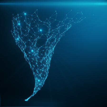 Blue glowing Tornado. Abstract polygonal space low poly with connecting dots and lines on blue tint background, 3D renderingの写真素材